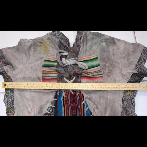 Juan Carlos Centeno Baca Organic Hand Made Tribal Patchwork Lace Front Tee - Picture 10 of 15